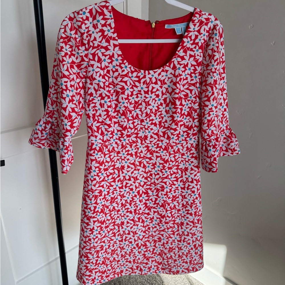 Draper James Red and White Floral Long Sleeve Dress